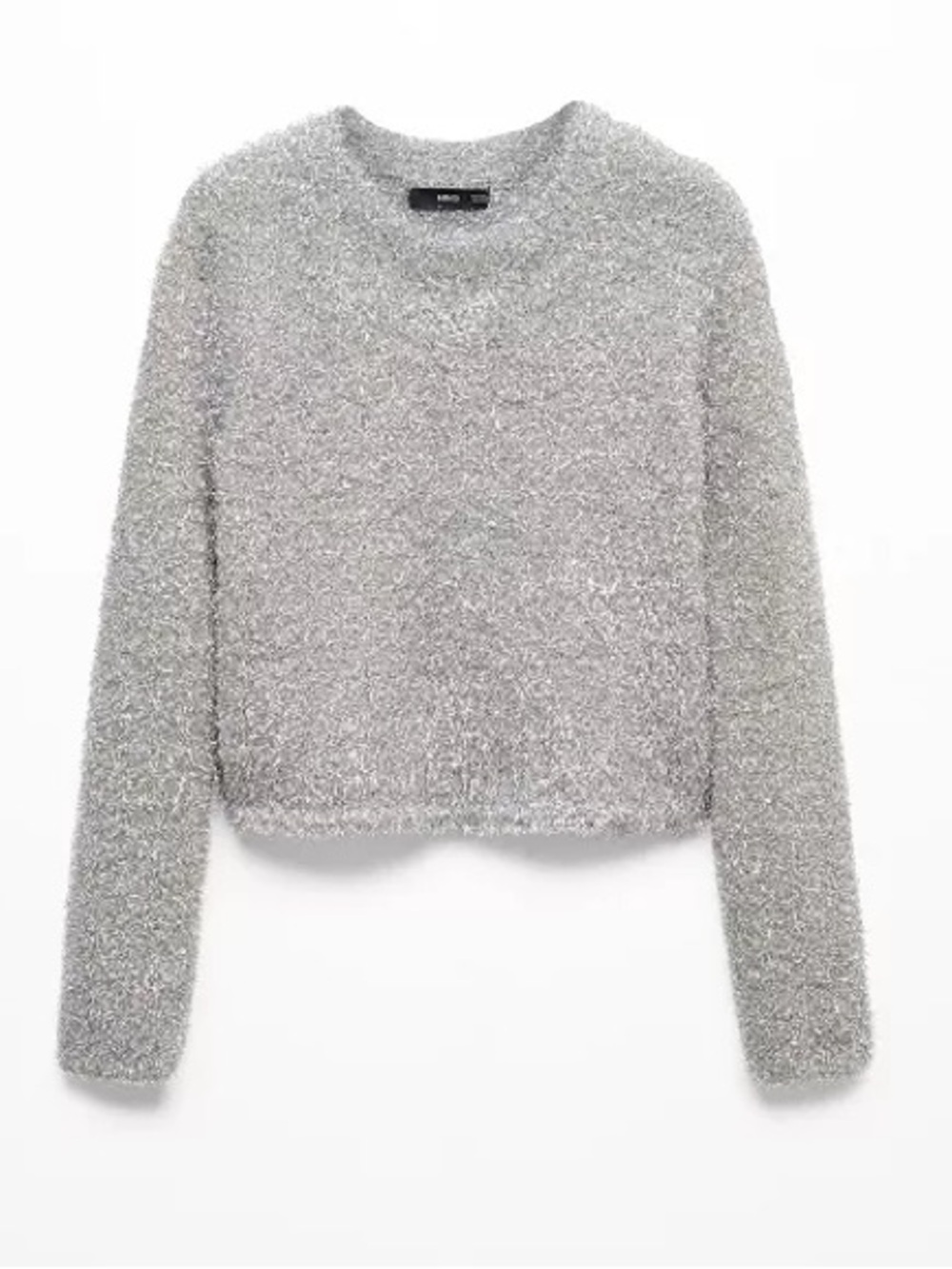Mango | Women's Crewneck Lurex Sweater | Grey Tinsel Metallic Shimmer | L | NWT